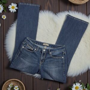Nine West Vintage America Collection Bootcut Med Wash Gold Stitch Jeans SZ 29